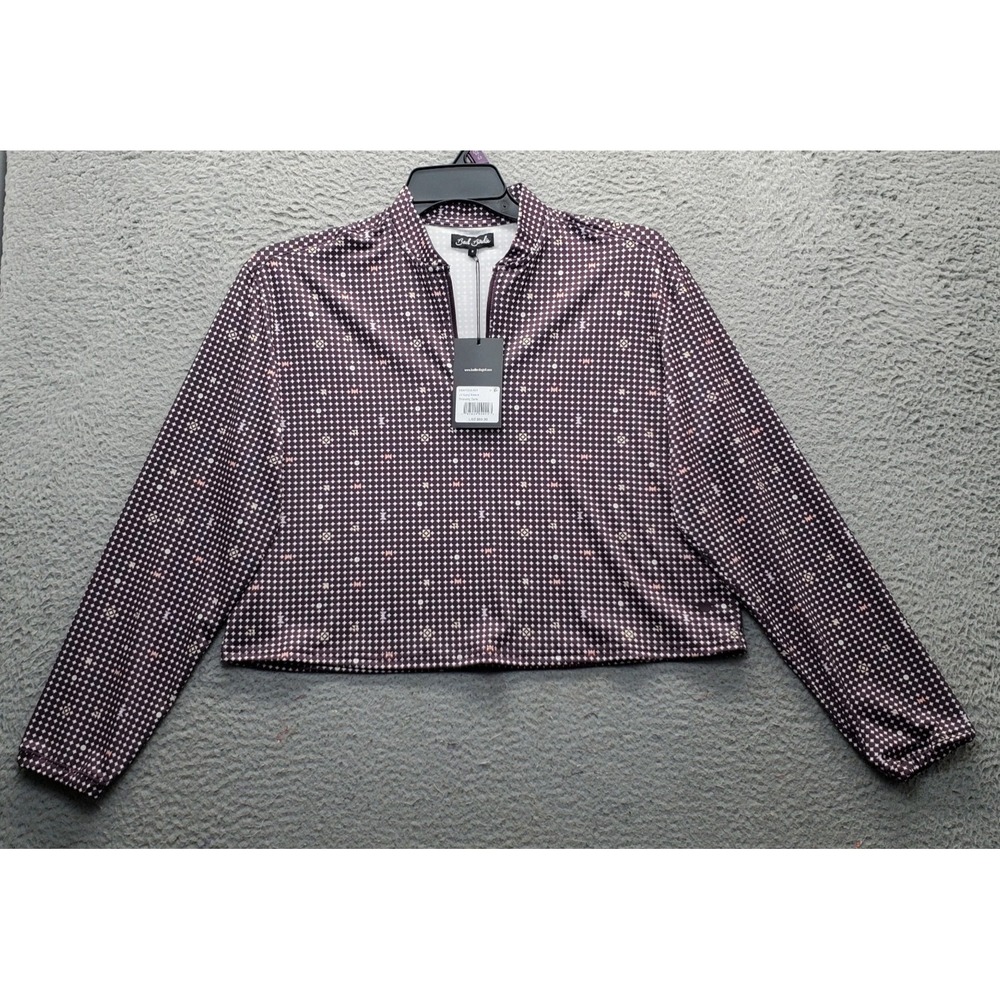 Bad Birdie Golf Crop Top Womens Medium Multi UV Throwing Darts Polka Dot 1/4 Zip